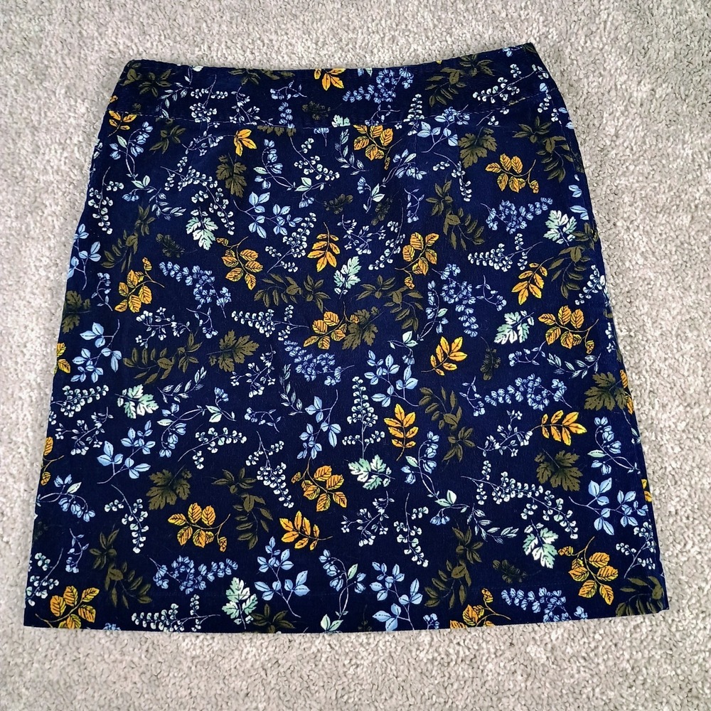 Talbots Womens Navy Corduroy Pencil Skirt Leaves Floral Pockets Side Zip Size 6 - Picture 3 of 13